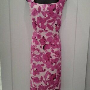 Kasper White & Pink Perfection Floral Sleeveless Lined Sheath Dress NWT Size 14